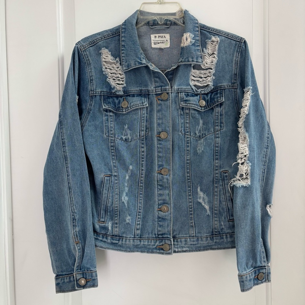 Papaya Light Blue Ripped Denim Jacket